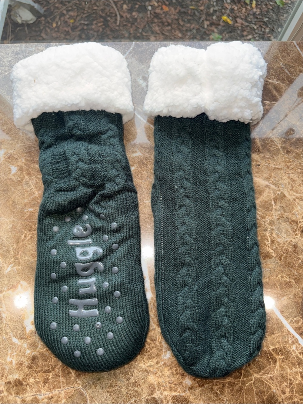 Cozy Dark Green Sherpa Cuff Slipper Socks for Men